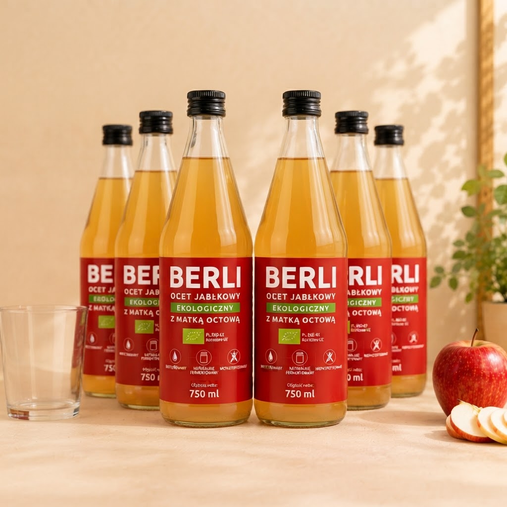 BERLI | BIO Ocet Jabłkowy 750 ml – 6 butelek